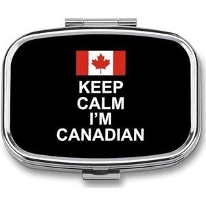 Keep Calm I'm Canadian Kleine Pillendoos-organizer, 2 vaks medicijnetui met spiegel voor portemonnee, reizen