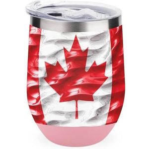 Canada Vlag Geïsoleerde Tumbler met Deksel Leuke Roestvrij Staal Koffie Mok Duurzame Thee Cup Reismok Roze-stijl