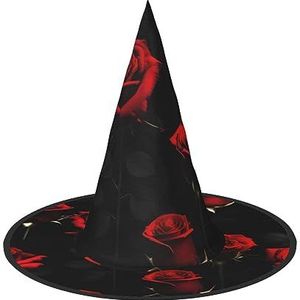SSIMOO Veel rode roos zwarte achtergrond Halloween feesthoed, grappige Halloween-hoed, kostuumaccessoire voor Halloween-feestdecoratie,