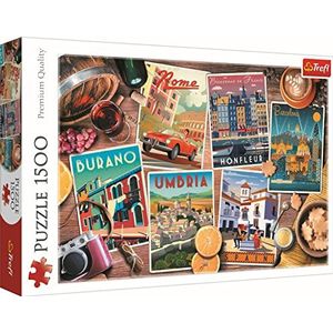 Trefl - Reizen door Europa - Puzzel 1500 Stukjes - Collage, Reizen, Europese steden, Moderne puzzel, Creatief amusement, Spanje, Italië, Frankrijk, voor volwassenen en kinderen vanaf 12 jaar