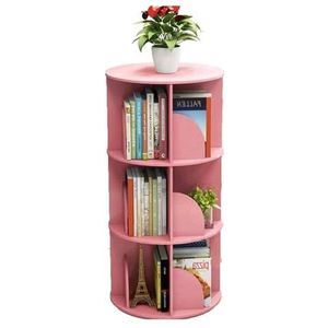 Boekenkast Boekenrek 360° Draaibare Boekenplank Houten Boekenkast Boekenplanken Opbergplank Vloerstaande Boekenplank Voor Slaapkamer Woonkamer Boekenplank Boekenkasten (Color : Rosa, Size : 3 Tier)