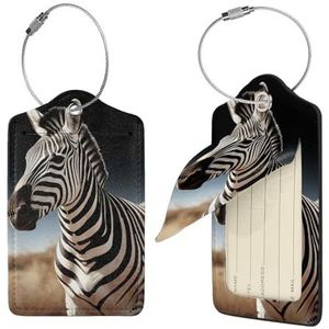 Wilde Dieren Zebra Print Bagagelabel Leer met RVS Loop Privacy Cover Naam ID Labels voor Vrouwen Mannen