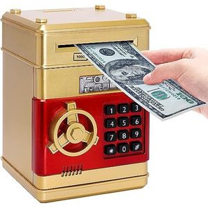 Kids Money Box Toy Money Box with Electronic Lock Automatic Rolling Paper, ATM, Money Safe Box for 3, 4, 5, 6 and 7 Years Old Kids, Boys and Girls, Best Toy Gifts for Birthday and Christmas (gold)