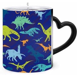 Retro Dinosaurus Print Koffie Mok 11oz Kleur Veranderende Mokken Hartvormige Handvat Warmtegevoelige Verkleuring Cups
