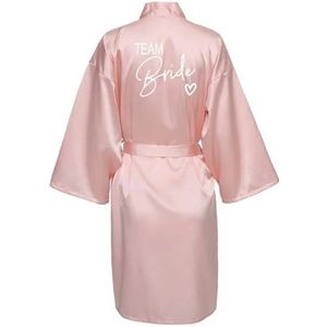 MdybF Badjas Bruiloft Team Bruid Robe Met Zwarte Letters Kimono Satijn Pyjama Bruidsmeisje Badjas, Pink3, S