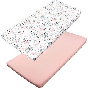 TupTam Hoeslaken voor Baby's Babybedjes 2 Pakken, Egel/Konijn/Roze, 60 x 120 cm
