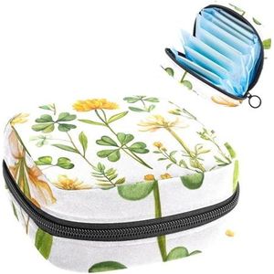 Geschilderde kruidenplanten en bloemen maandverband opbergtas, grote menstruatiecup zakje met rits, menstruatie pads, tas winkel inlegkruisjes tampons voor meisjes vrouwen