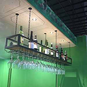 Wijnrekken, Plafond Wijnglas Rek Met Ijzeren Ketting, In Hoogte Verstelbare Hangende Wijnrek Kast Voor Bar Café Keuken, Vintage Woondecoratie Rekken, Zwart (80cm)