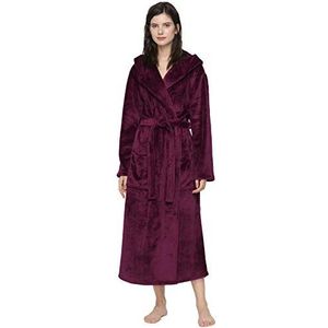 Mnemo Badjas dames lang met capuchon badjas dames badstof badjas dames pluizig, rood, M