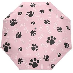 Auto Opvouwbare Compact Paraplu Hond Kat Poot Voetafdrukken Leuke Stippen Roze Reizen Regen Paraplu Lichtgewicht Winddicht voor Vrouwen Mannen