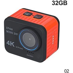 4k ultra Hd WiFi Action Camera, 48mp 1.54 inch scherm 4K videocamera, 170D 10 m waterdichte sporten DV, Helmcamera met 12 8 GB Kaart(Color:32GB,Size:Orange)