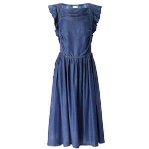 Pegsmio Vintage Vrouwen Lange Mid-Kalf Zomer Denim Mouwloze Elastische Hoge Taille Lace Up Grote Zoom Jurk, Blauw, XL