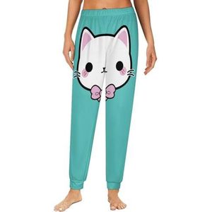 Leuke Kitty Cat damespyjama, loungebroek, elastische tailleband, nachtkleding, broekje, print