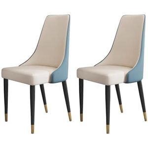 Meal Chairs Armloze PU lederen eetkamerstoel set van 2, keukenstoelen met hoge rug en metalen poten, vrijetijdsstoelen for thuis keuken restaurant woonkamer(Blue White)