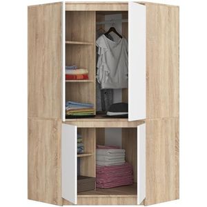 BDW - Hoekkast Slaapkamer - Grote Kledingkast 100 cm Breed, 180 cm Hoog - Met Kledingroede en Legplanken - Sonoma Eik, Wit