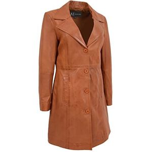 Womens Echt Lederen Trenchcoat Getailleerde Lange Knielengte Casual Parka Jas Lacey, bruin, 40