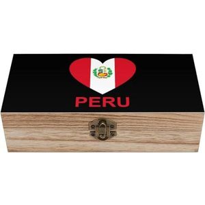 Love Peru Opbergdozen van hout, met deksel, aandenken, schat, sieradenkistje, organizer