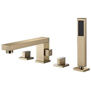 Zwarte Badkraanset For Op Het Bad, Met Handdouche, Messing Badvuller Met Twee Handgrepen En 360° Draaibare Uitloop(Brushed Gold)