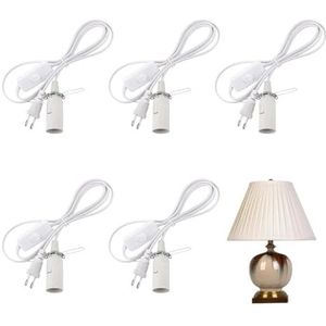 LNGJIN 5 stuks lampfitting kabel 1,8 m set, E14-fitting met schakelaar, wit, voor kroonluchters, hanglampen