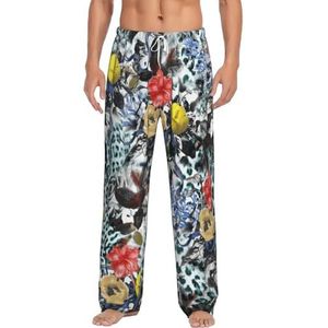Rode En Gele Bloem Mannen Lange Lounge Wear Broek Nachtkleding Pyjama Bodems Nachtkleding Met Zakken En Trekkoord, Wit, S