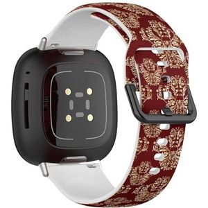 Zachte sportband compatibel met Fitbit Sense / Sense 2 / Versa 4 / Versa 3 (Elegant Royal Dark Red Barok) siliconen armband accessoire
