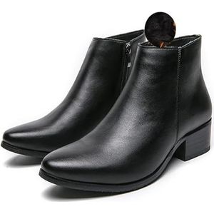 Men's Classic Polished Leather Side Zip Chelsea Ankle Boots Pointed Toe Slip-On Warm Comfortable Waterproof Boots (Color : Black velvet, Size : EU 44)