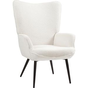 HOMCOM Fauteuil gevoerde relaxstoel met armleuning, metalen poten, fauteuil in moderne stijl, loungestoel voor woonkamer, slaapkamer, crèmewit