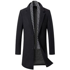 Ylletrench voor heren Wollen Gemengde Winterjas Met Afneembare Sjaal Middellange Dikke Bovenkleding (Color : Black, Maat : Men-XL)