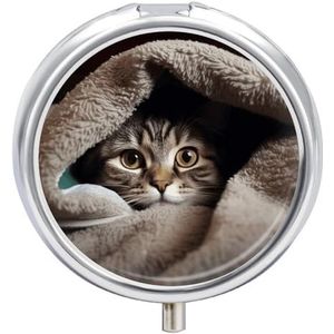 Pillendoosje Reizen Pil Organizer Kat Onder Deken Gedrukt Leuke Pillendoos Handige Pillendoos Geschikt om in zakken en zakken te worden geplaatst