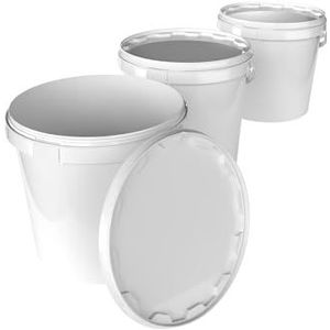 Emmer met deksel, 20 l, rond, kunststof emmer, geschikt voor levensmiddelen, luchtdicht en stabiel, leeg met ergonomische handgreep en deksel, geschikt voor levensmiddelen, chemicaliën, waspoeder,