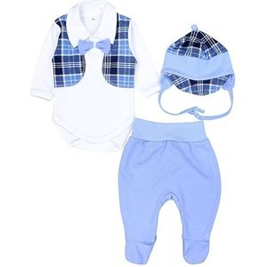 TupTam Babykleding Set Romper Broekje met Voet Cap, Blauw/Strikje/ruitje, 68