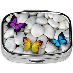 Kleurrijke Vlinders Steen Vierkante Pillendoos, Pil Dispenser Doos Kabeljauw Leverolie Doos Vitamine Pil Doos