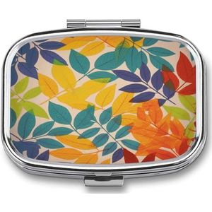 Multicolor Bladeren Pil Doos Pil Organizer Pil Case 2 Compartiment Geneeskunde Pil Organizer Kleine Pil Case Pil Container Pil Houder Leuke Pillendoos Mini Pil Case