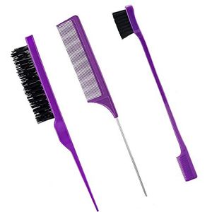 3 stuks haarstyling-kamset, teasing haarborstel, rattenstaartkam, randborstel voor rand- en rugborstels, kammen, slicking haar voor vrouwen (paars)