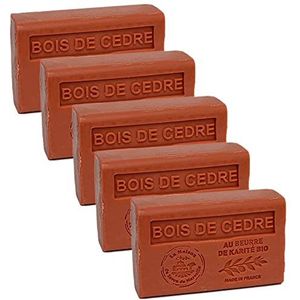 Maison Du Savon De Marseille - Franse zeep gemaakt met biologische sheaboter - Cederhout geur - 125 gramrepen - Set van 5