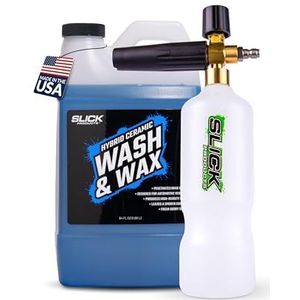 Slick Products Wash & Wax (64 oz.) + hogedrukreiniger schuimkanonbundel - supergeconcentreerde autowasschuim shampoo voor auto, vrachtwagen, camper, speelgoedtransporteur en boot