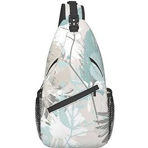 PSVOD Mint grijze bladeren crossbody tassen, heren schoudertassen, borst schouder rugzakken, heuptassen, vrije tijd cross body tassen, reizen sport, Zwart, One Size