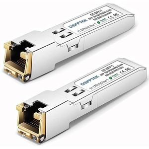 QSFPTEK Gigabit SFP Copper RJ45 Module 10/100/1000BASE-T SFP naar RJ45 Mini GBIC Transceiver voor Cisco GLC-T/SFP-GE-T, microtik S-RJ01, tot 100 m - 2 stuks