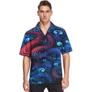 Rode Octopus Abstract Paars Shirts voor Mannen Korte Mouw Button Down Hawaiiaans Shirt voor Zomer Strand, Patroon, XXL