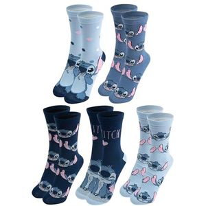 United Labels 5 paar Disney Lilo & Stitch sokken voor dames, blauw, 38-43, damessokken, blauw, 38-43 EU