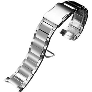 Rvs Horlogeband Gebogen Band for Casio EDIFICE serie EFR-303L heren Armband Polsband 22mm Zwart Zilver (Color : Silver, Size : 22mm)