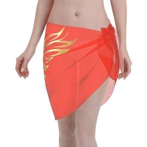 Phoenix Print Elegante Strandwrap, Bikini Cover Up, Badmode Jurk voor Vrouwen, Perfect voor Zwembad en Resort Zwart, Zwart, one size