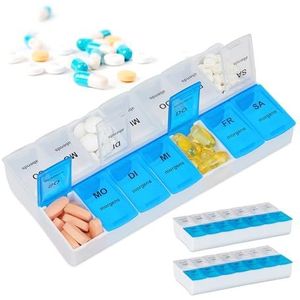 Medica - Pillendoosje 7 Dagen - Set van 3 - Wit-Blauw - PP, 2 Vakjes per Dag