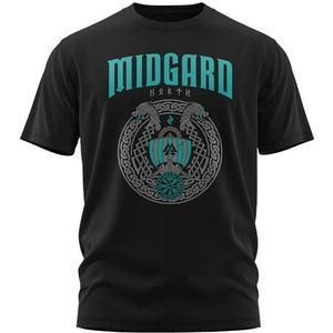 NORTH - Midgard - Vikingschip Boot Floki Draak - Northman Viking T-Shirt Mannen Shirt Viking Runen Valhalla Shirt Odin - Geschenken voor Mannen, Kleur:Zwart/Turkoois, Maat:XL