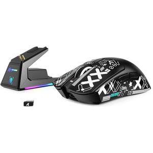 MAMBASNAKE Attack Shark X1 Lichtgewicht Gaming Muis met Oplaadstation, 49g SUPERLIGHT, PixArt PAW3395 PRO Sensor 40000DPI, BT/2.4G Draadloze/Bekabelde Office Mice met Grip Tape voor PC/Mac - Zwart