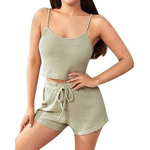 GOSO Vrouwen Pyjama Set-Satijn Pyjama Dames Mouwloze Shorts Zijde Pyjama Nachtkleding Lady Nachtkleding Zachte Sets - groen - M