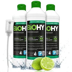 BiOHY Vloerreiniger (3x500ml Fles) + doseerder | Concentraat voor alle reinigingsmachines en alle harde vloeren | Aangename geur- en streeploze reiniging (Bodenreiniger)