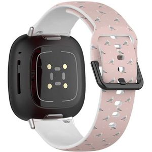 Zachte sportband compatibel met Fitbit Sense/Sense 2 / Versa 4 / Versa 3 (Seagulls On Pink) siliconen armband accessoire