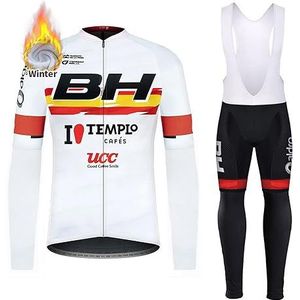 DEHIWI Winter Fietsen Kleding Set Lange Mouwen Cycle Jersey + Gel Gewatteerde Bib Broek Winddicht Fleece Fietspak