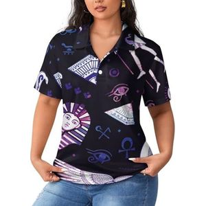 Tribal Etnische met Egypte Symbolen Vrouwen Sport Shirt Korte Mouw Tee Golf Shirts Tops Met Knoppen Workout Blouses